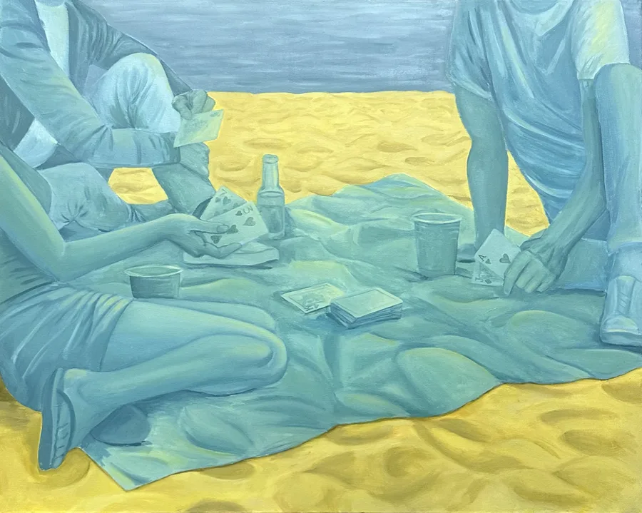 A painting of figures on a beach, auctioned at Hillside 2026.